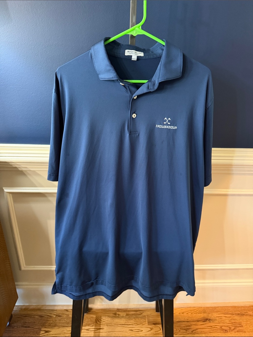 Peter Millar Navy Performance Polo with Subtle Troubadour Golf Club Logo